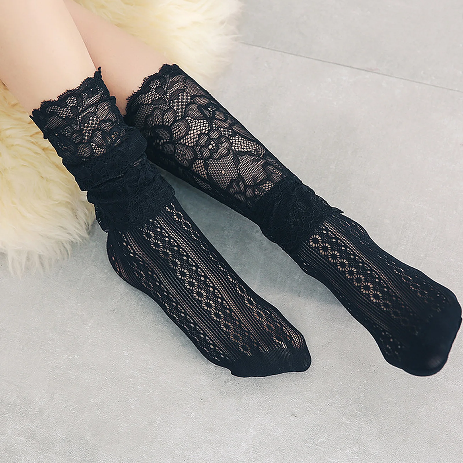 

2Pairs Girls Ankle Socks Stylish Sweet Design Children Lace Mesh Socks for Dance Party Thanksgiving Wear Comfortable Fit