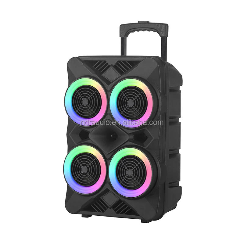 Party New Double 12inch Trolley Speakers Plastic Outdoor Wireless Portable Karaoke Speaker With Wireless Mic