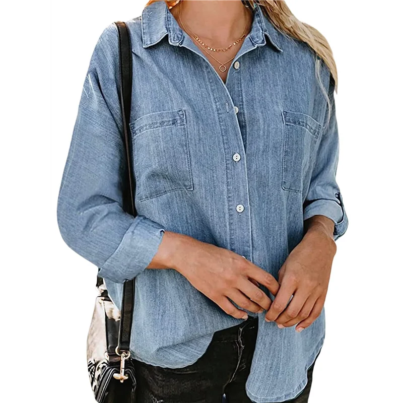 

CGS-Womens Button Down Shirts V Neck Loose Casual Shirt