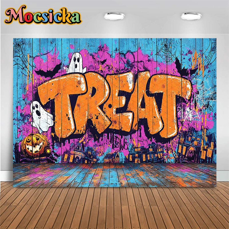 Mocsicka Halloween Decoration Background Photography Cool Street Graffiti Treat Distressed Paint Splash Kid Photography Backdrop
