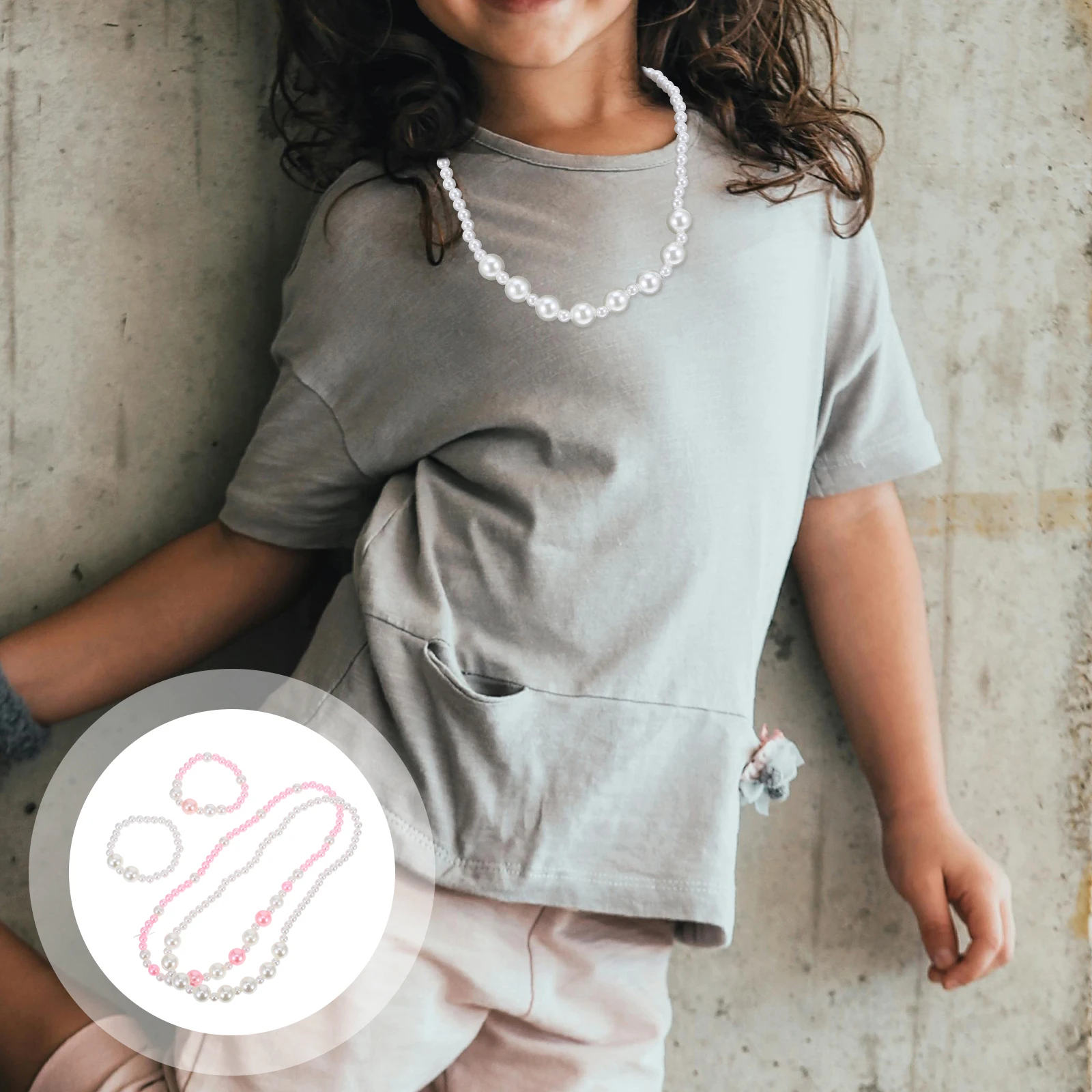 

1 Imitation Pearl Beaded Bracelet Set For Girls Kids Jewelry Bead Necklace Bracelet Costume Girls Necklace Set Young Girl Beaded