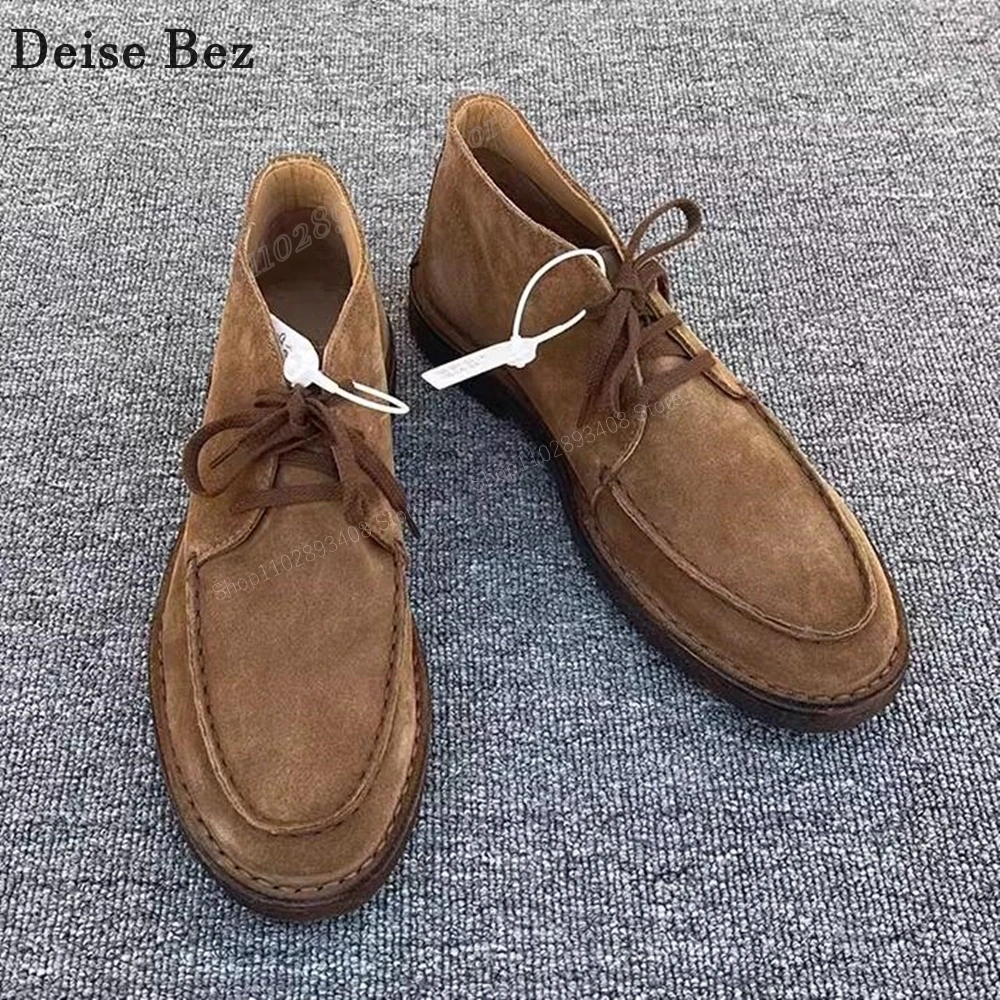 Oxford Coffe Men Dress Shoes Cross Tied Round Toe Suede High Quality Lace-up Flat with Fashion Men Shoes 2023 Zapatillas Mujers