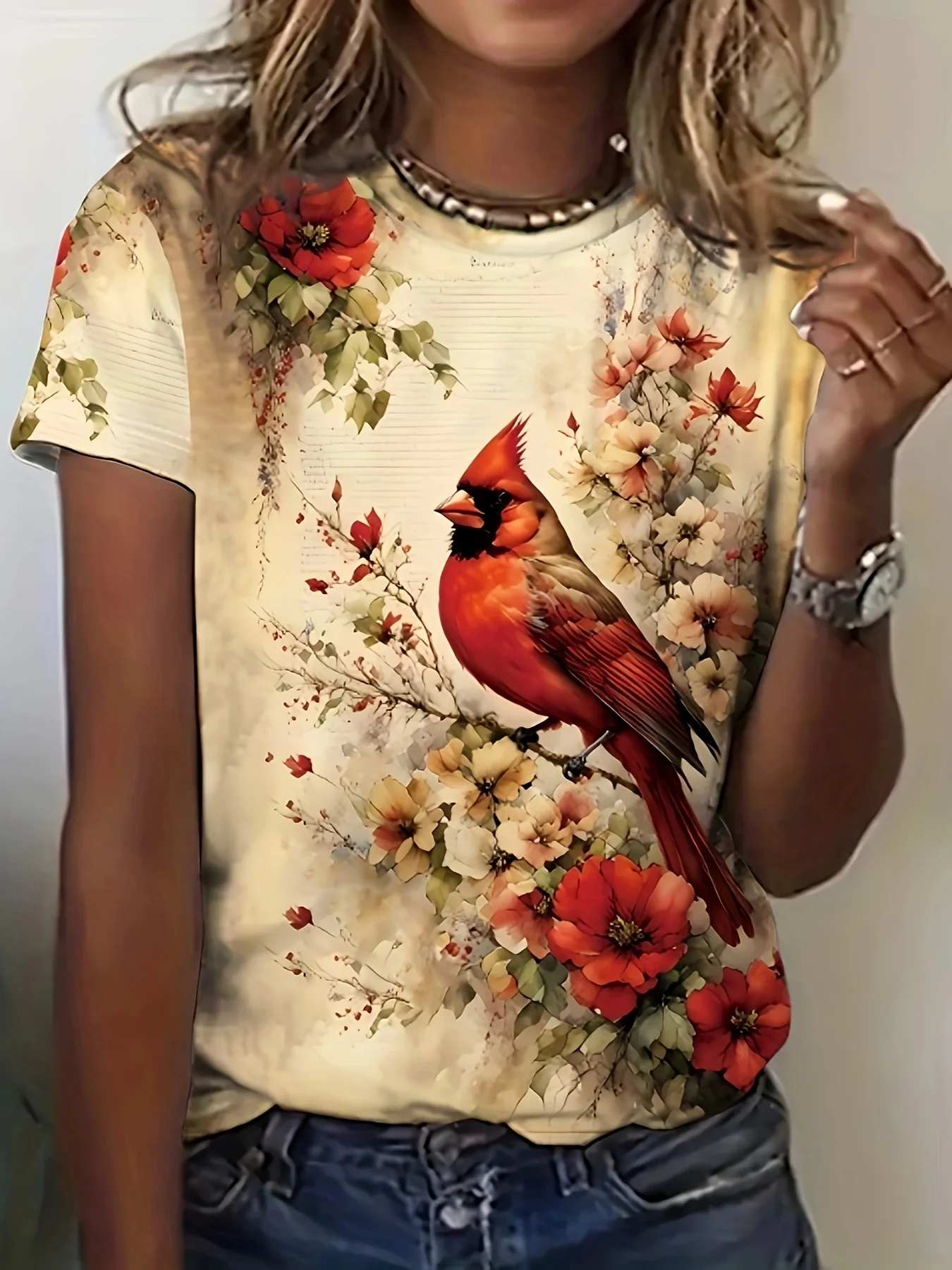 2026 Fashion Summer Retro Painting Magpie Pattern Design Seaside Vacation Fitness 3D Printing Street Style T-shirt Plus Size