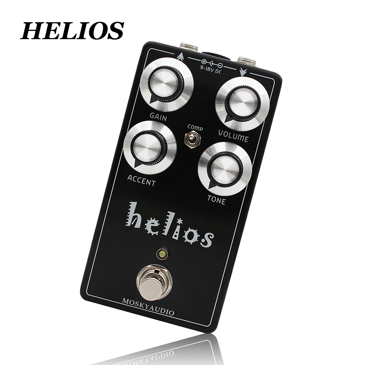 MOSKYAUDIO HELIOS Guitar Overdrive Pedal  – 3 COMP Modes (Open/Amp/808), Clean Up Circuit, 9-18V, True Bypass, 275g