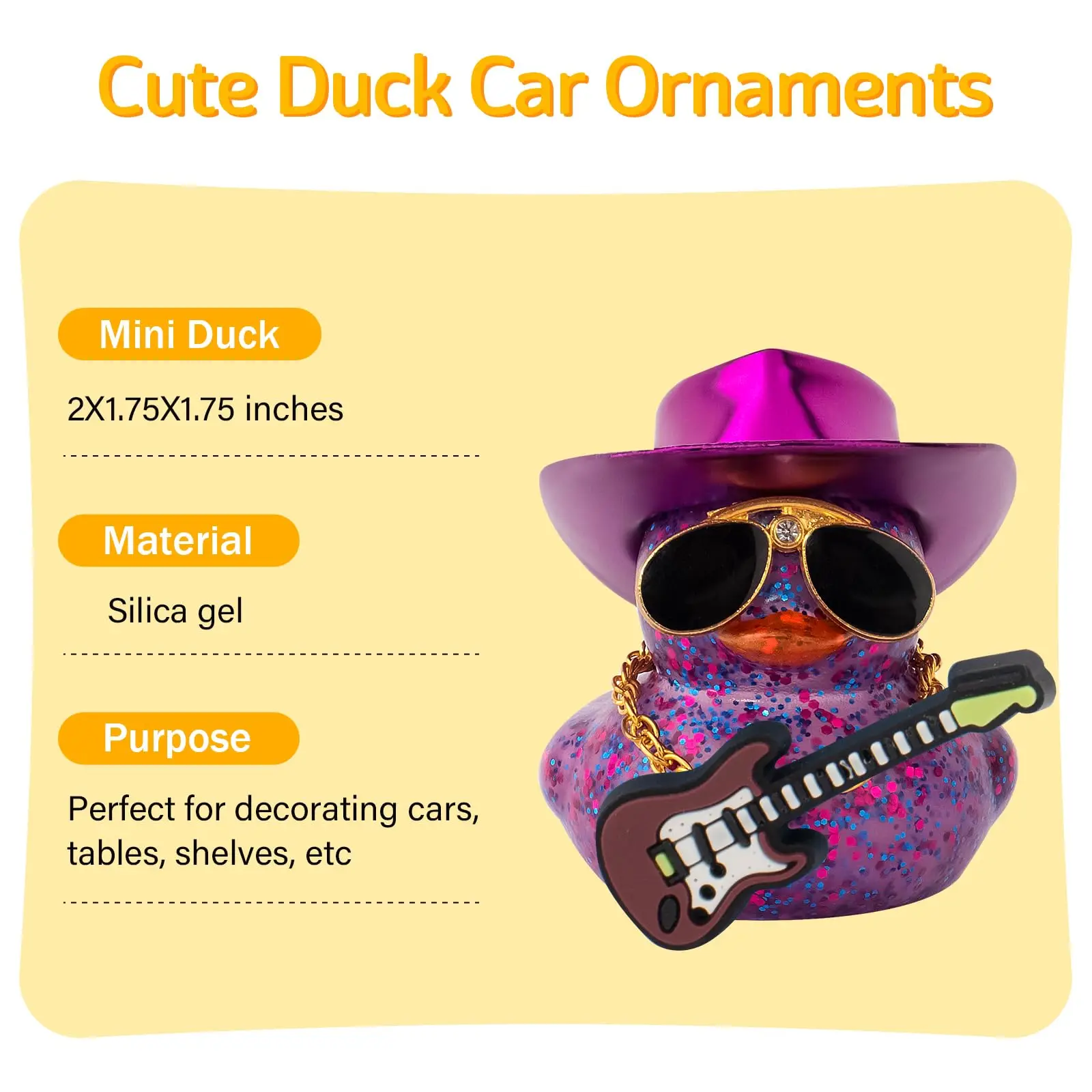 Car Decorations Laser Cowboy Hat Rubber Ducks, Dashboard Rubber Ducky for Car Ornament Cute Duck with Hat, Glasses, Necklace, Gu