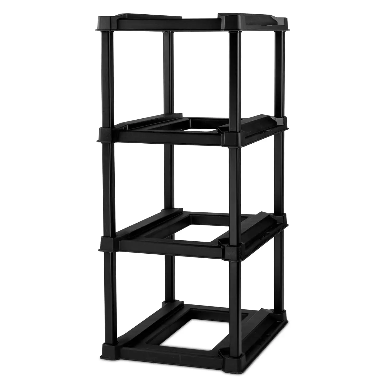 

4 Tier Tote Rack, Vertical Plastic Storage Organizer Unit, Black - Use with Industrial Tote in Garages, Workshops, Customized