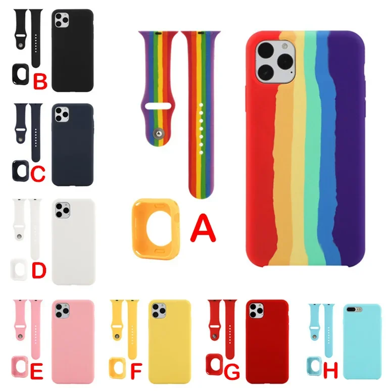 Fhx-11K 3 in 1 Set Soft Silicone Phone Watch Band Case with Iphone 12 13 pro max Cases Matching for iWatch 3 4 5 6 7 Band