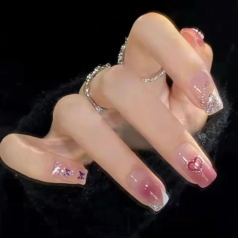 24PCS Fresh and Sweet Style Fake Nails Full Acrylic Press on Nails Art Tip White Green Splicing Short Style Removable false nail