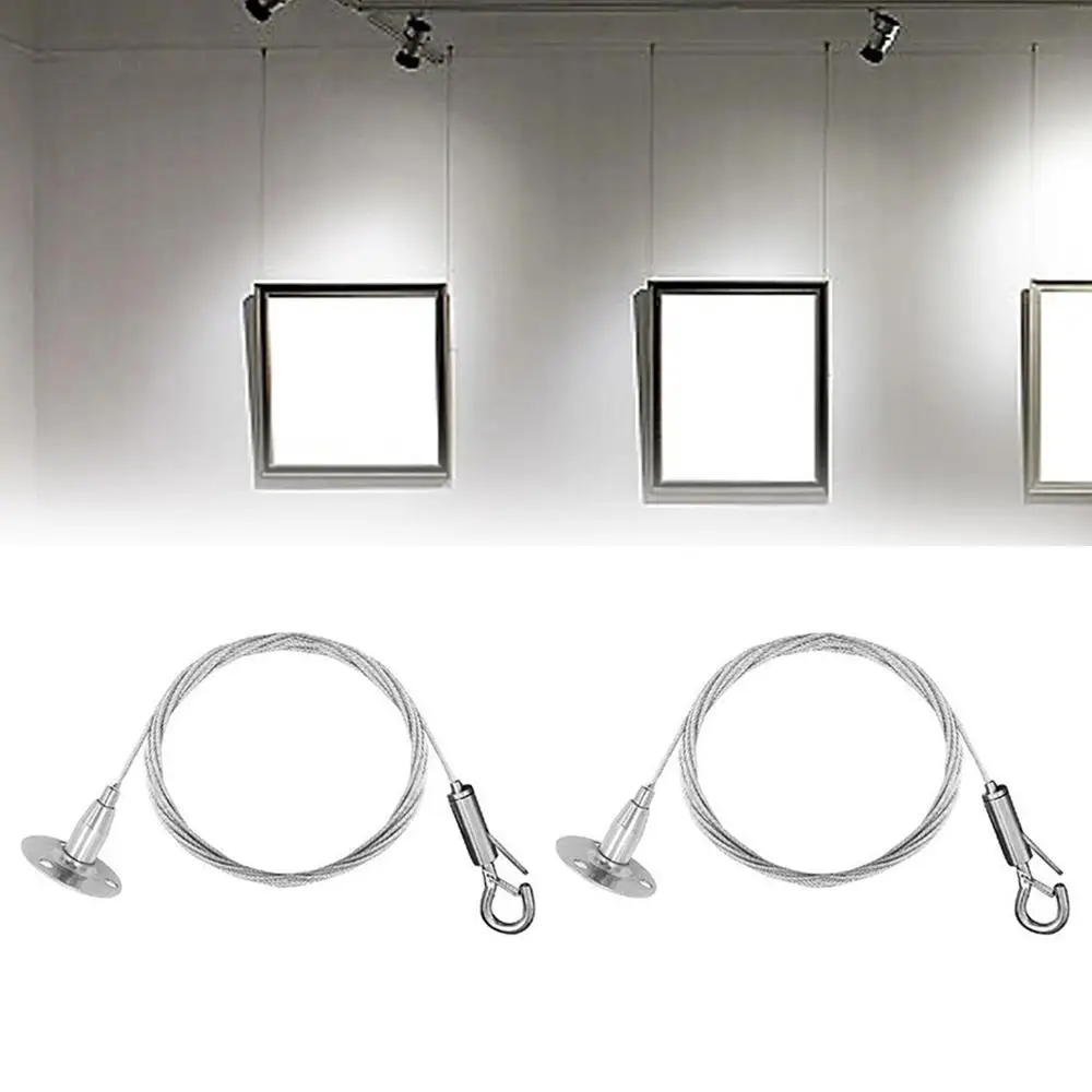 2Pcs Durable Adjustable Picture Hanging Wire Heavy Duty DIY Suspension Steel Rope Hooks 1.5mm Wall Mount Lanyard Photo Frame