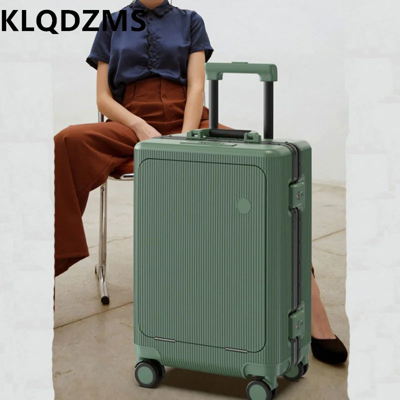 Klqdzms Cabine Koffer Vooropening Laptop Instap Case Usb Oplaadinterface Trolley Case 20 "22" 24 "Aluminium Frame Bagage