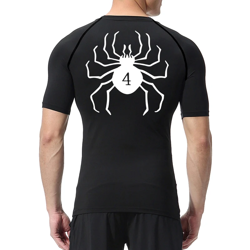 Spider Print Compression Shirts for Men Athletic Quick Dry Tshirts Tops Gym Workout Running Undershirts Baselayers Rash Guard
