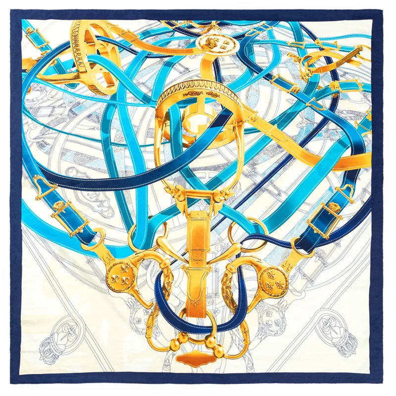 Manual Hand Rolled Twill Silk Scarf Women Timpani Print Square Scarves Echarpes Curled Foulards Femme Wrap Bandana Hijab 90CM