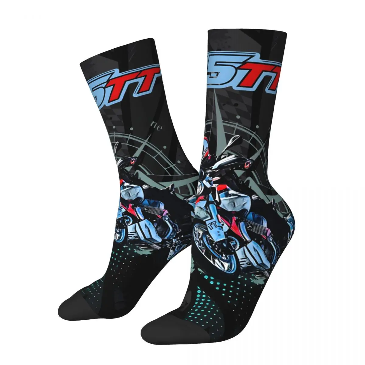 Happy Funny Men's compression Socks V85 TT Off Road Lifestyle Retro Harajuku TT Motorcycle Hip Hop Novelty Casual Crew Crazy