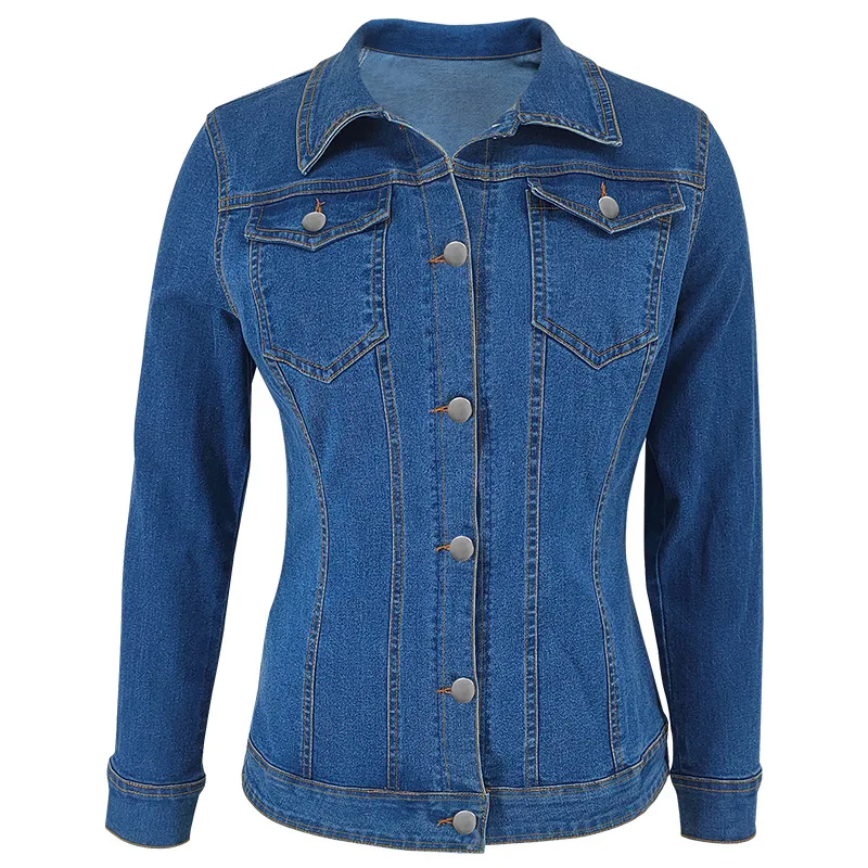 Hot sale woman long sleeve denim jacket fashion slim stretch jeans jacket coat spring autumn woman clothing  new arrival view 6