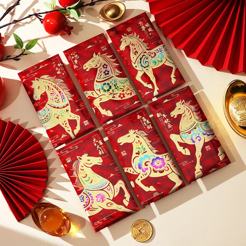 

6Pcs/set Chinese New Year Money Envelope Horse Year Red Envelope Red Pocket Spring Festival Envelope