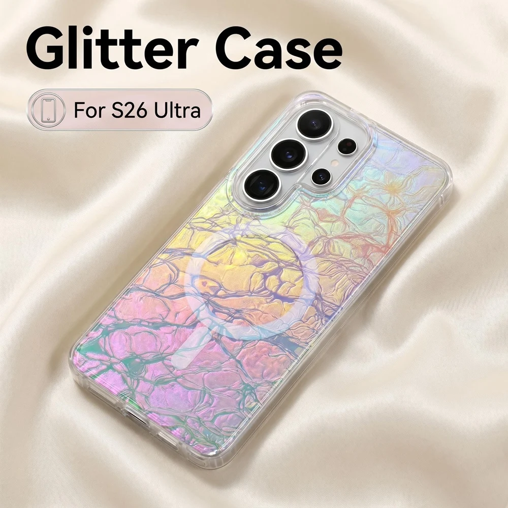 Seashell Pattern Graidient Color Clear Phone Case For Samsung Galaxy S24 S25 S26 Ultra S26 FE S25 Plus Magnetic Charging Cover
