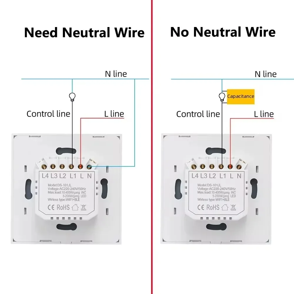 Melery Smart Life WiFi  Switch Home 220V Touch Light Switch,with/without Neutral Wire By Alexa Google Home, 1/2/3/4 Gang.