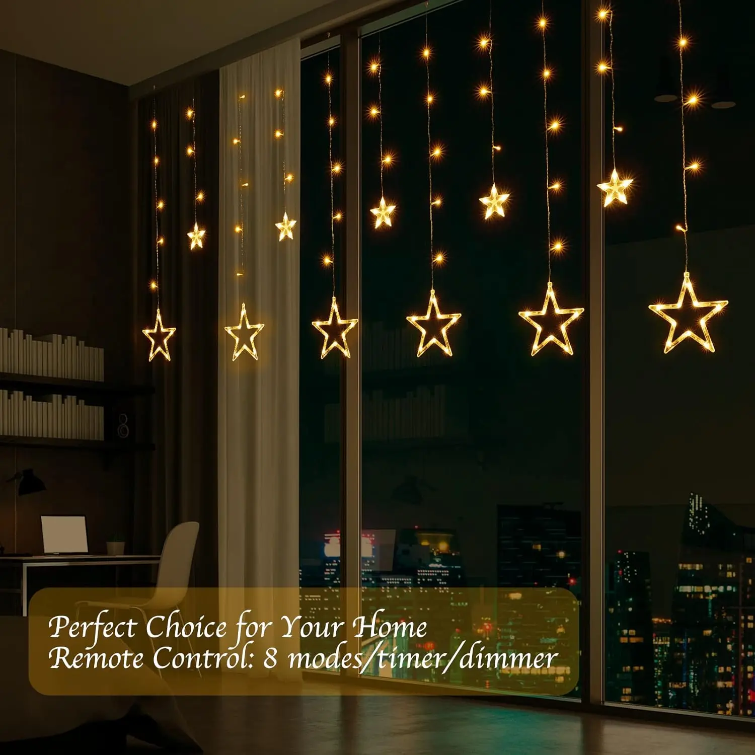 Solar Christmas Curtain Lights 138LED with Remote Control, 8 Modes Timer, Waterproof Outdoor Indoor Decor for Xmas Wedding Party