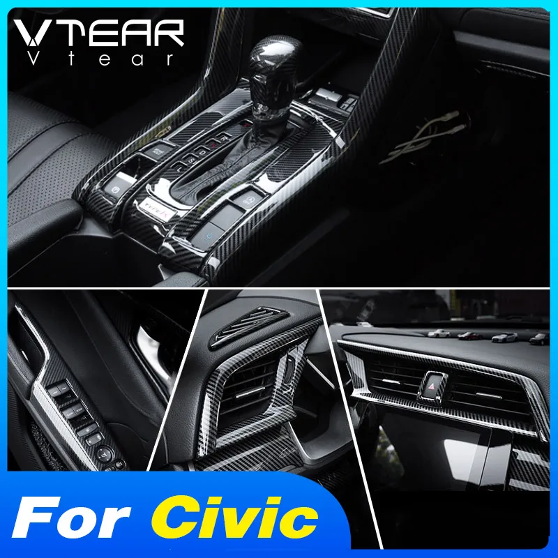 

Vtear Car Interior Decoration Trim Dashboard Gearbox Air Outlet Full Decorative Accessories Set For Honda Civic 10th 2016-2021
