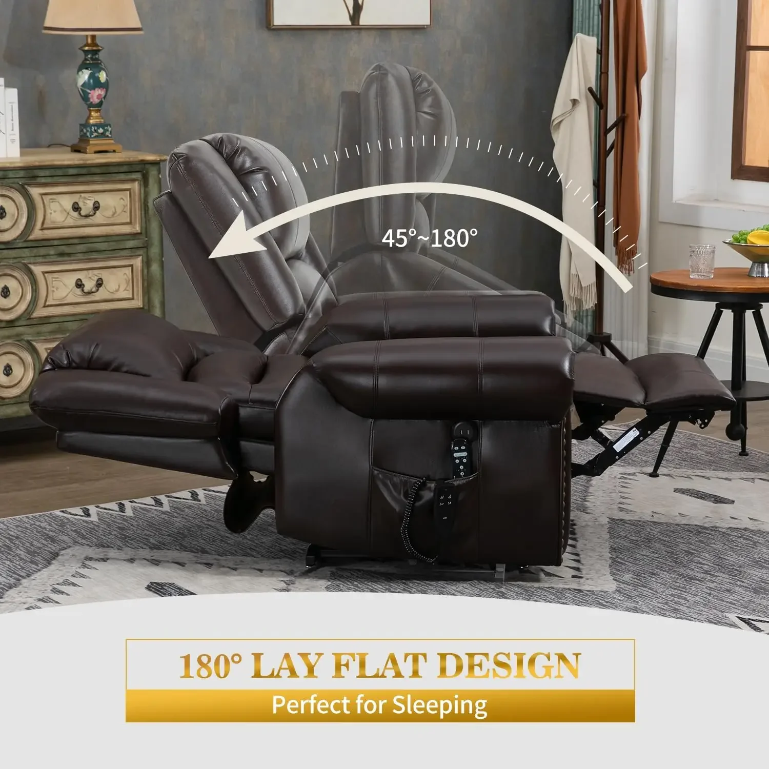 [Estoque limitado, compre agora! ] Cadeira elevatória elétrica de motor duplo, cadeira reclinável plana, poltrona reclinável elétrica com massagem e calor para idosos