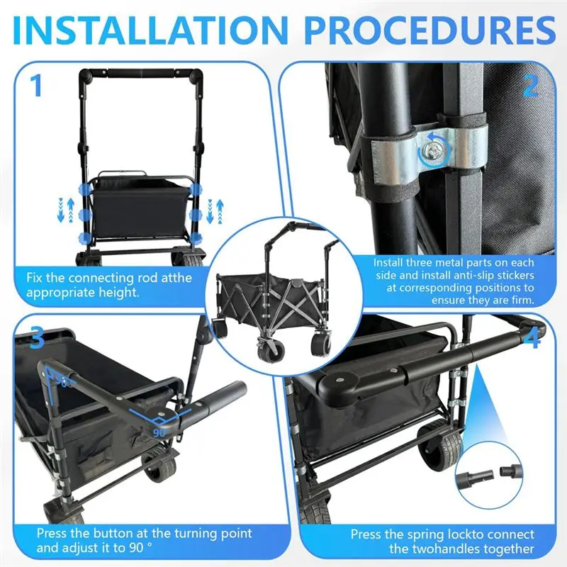 Adjustable Push Handle Attachment For Wagon For Round/Square Frames Fits Push Wagons Cart Equipment-Boom