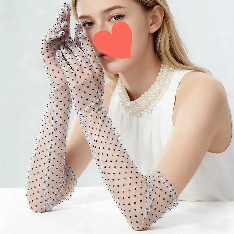 1/2/3/4Pairs Women Dots Long Gloves Mesh Retro Style Breathable Sexy Thin Long Etiquette Party Transparent Wedding Bride Model