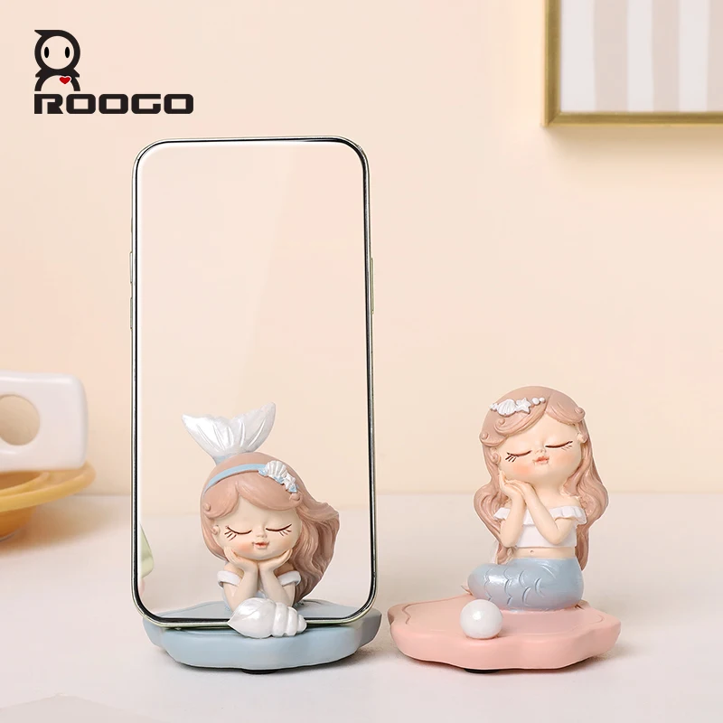 Roogo Figurin Resin Mermaid Ornaments Mobile Phone Stand Holder Phone Holder Desktop Stand Home Office Desk Decor Birthday Party