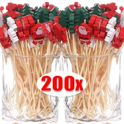200/50PCS Disposable Christmas Skewer Buffet Fruit Food Bamboo Skewer Cocktail Picks Cupcake Topper Xmas Party Decor Supplies