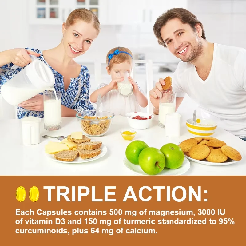 كبسولات المغنيسيوم + فيتامين د3، مع قلب صحي الكركم والجهاز العصبي، تعزيز العظام والعضلات #2