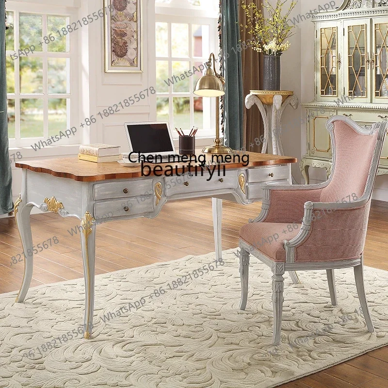 

ss7304 Retro Idyllic French Solid Wood Desk Leisure Chair Solid Wood High-End Study American Furniture