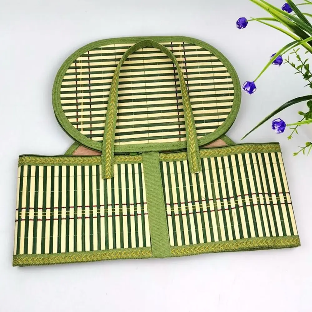 

Handheld Elliptical Bamboo Basket Eco-friendly with Lid Bamboo Braided Basket Pastoral Style Foldable Storage Basket Camping