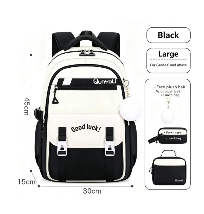 New Student Backpack 3Pcs Set  Ins Style Large Capacity School Bag with Lunch Bag & Pencil Case for Primary & Middle School