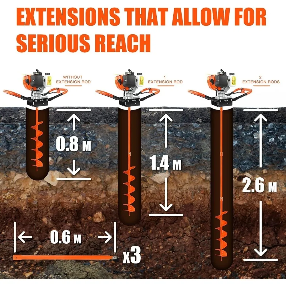 حار بيع! 2-السكتة الدماغية تعمل بالغاز الأرض اوجير آخر ثقب السياج حفار + 4 "8" 12 " اوجير الثلاثي الحفر عمل بت + 3*24" تمديد القضبان #4