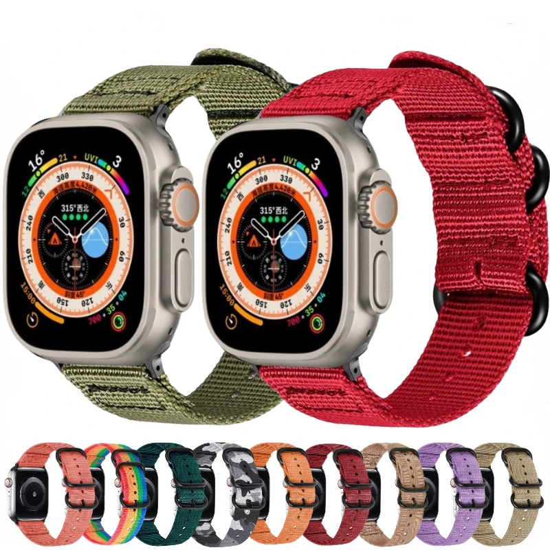 

Nylon Strap For Apple Watch 10 42mm 46mm band Ultra/2 49mm Bracelet iWatch series 9 8 7 6 5 4 3 SE 45mm 41mm 44mm 40mm 42mm belt