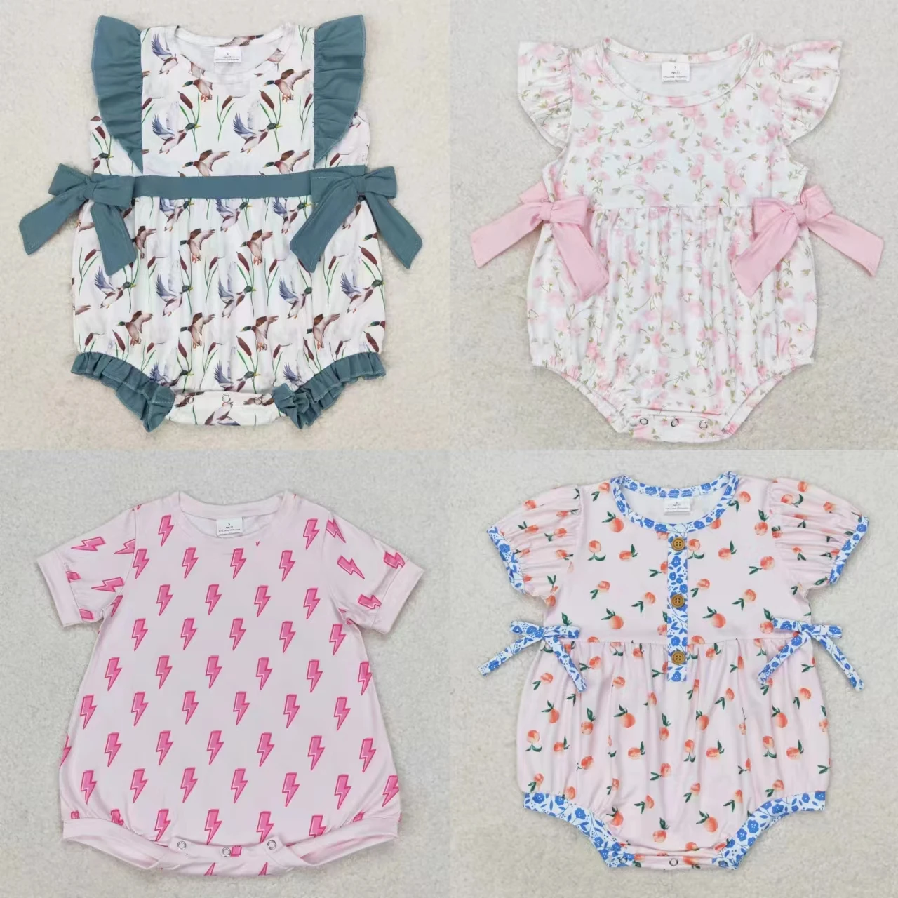 Wholesale Children Summer Wear Newborn Romper Baby Girl Floral Ducks Bubble Jumpsuit Kids Toddler Infant One-piece Clothing