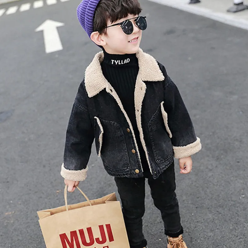 

Boys Coat Jacket Outwear Tops Cotton 2022 Jean Thicken Plus Velvet Winter Autumn Plus Size Overcoat Children's Clothes