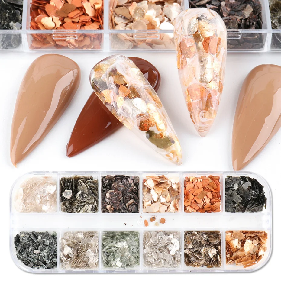 6/12 Grids/Set Irregular Nails Abalone Shell Slice Natural Mica Stone Fragment Polish DIY Manicure Paillette Decorations NFYM