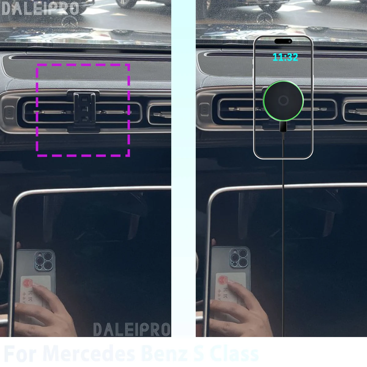 For Mercedes Benz S Class W223 2021-2024 Phone Holder Car Magnetic Mount Smart Sensing Wireless Charging One-Touch Release Qi