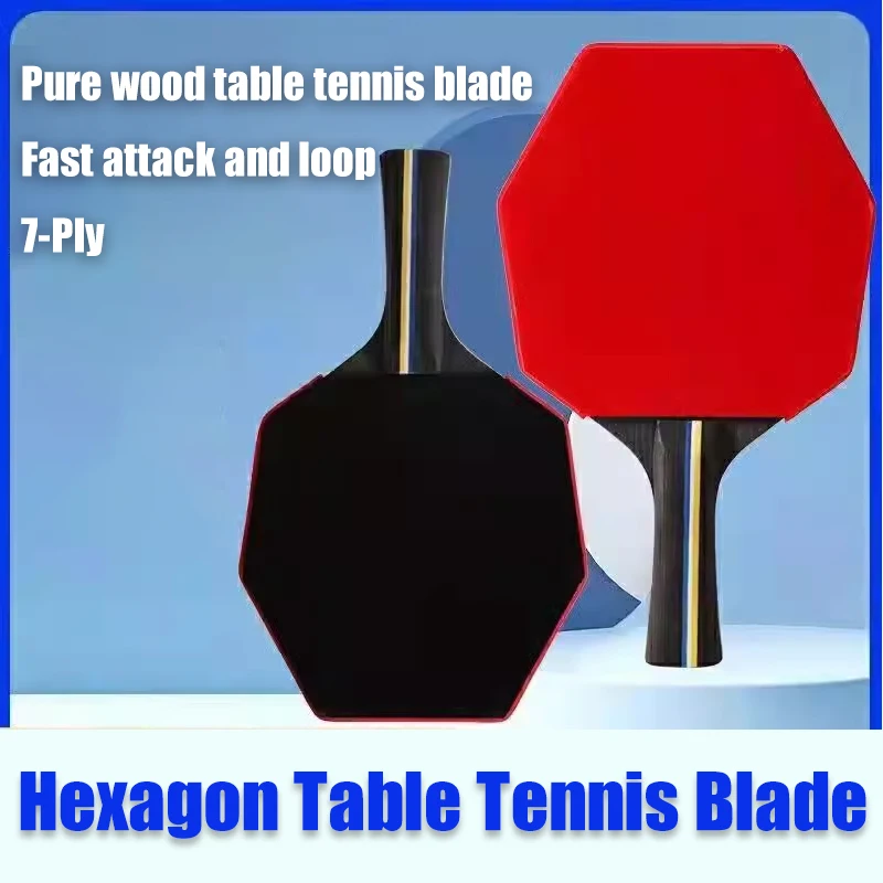 Hexagon 7-Ply Pure Wood Table Tennis Blade Ebony Material Ping Pong Paddle Center Focus All-round Method Bat Racket For Training