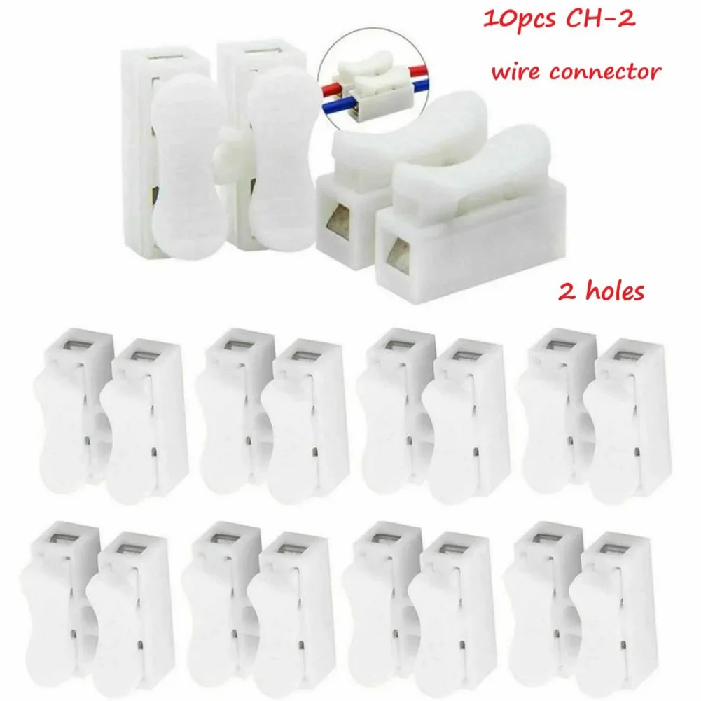 10 Uds CH2 conectores de Cable de bloqueo de empalme rápido terminales de Cable eléctrico de 2 pines blanco 220v para un empalme fácil y seguro en cables