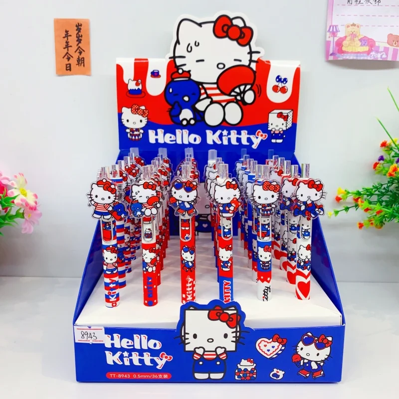 

36pcs/lot Kawaii Sanrio Kitty Press Gel Pen Cute 0.5mm Black Ink Press Signature Pens School Supplies