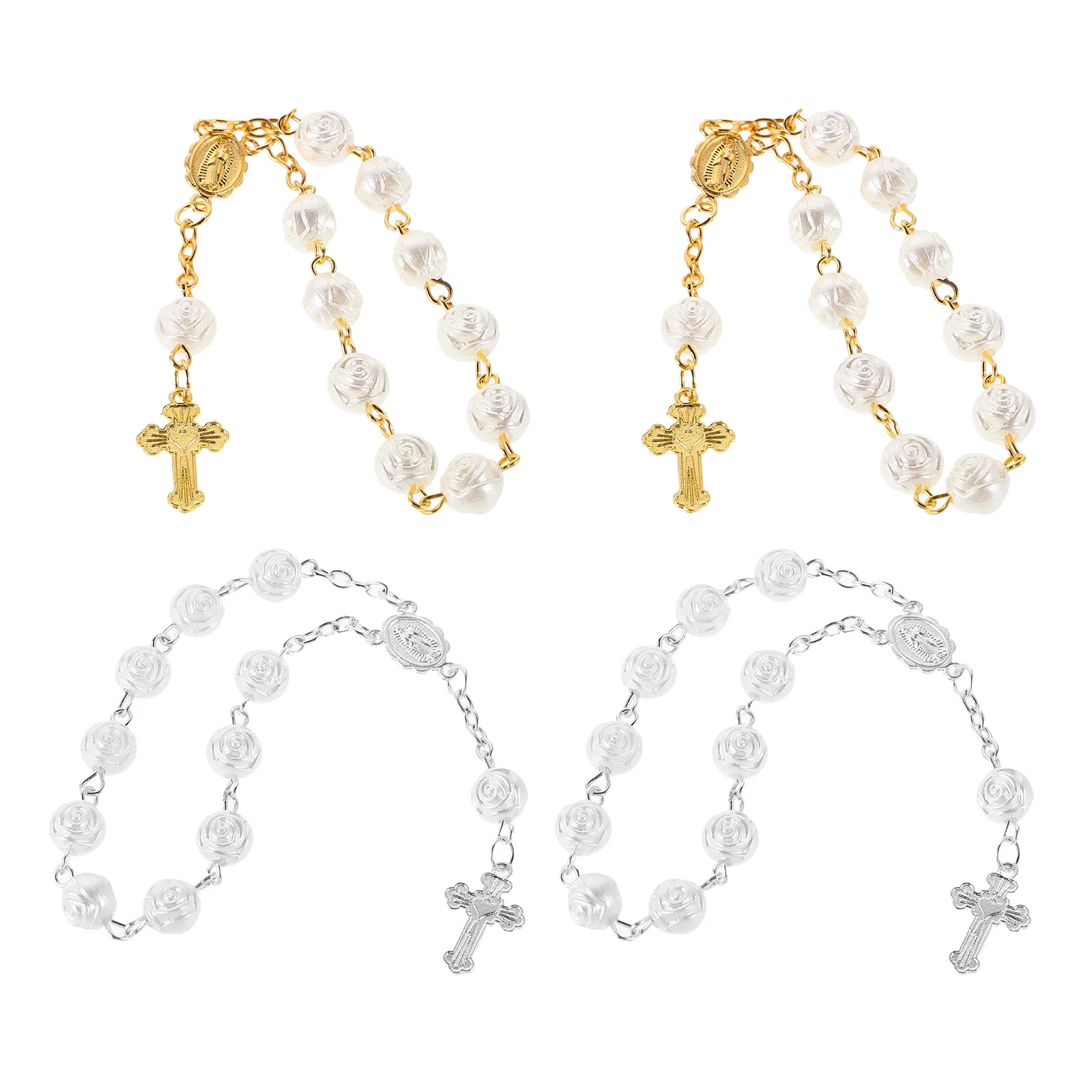 

4pcs Rose Bead Baptism Rosary Bracelets For Handmade Jewelry Christening Communion Wedding Favors Tiny Travel