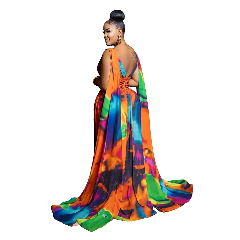 Dashiki Afrikaanse Feestavondjurken voor Vrouwen Herfst Elegante Afrikaanse Mouwloze V-hals Afdrukken Lange Maxi Jurk Toga Outfits