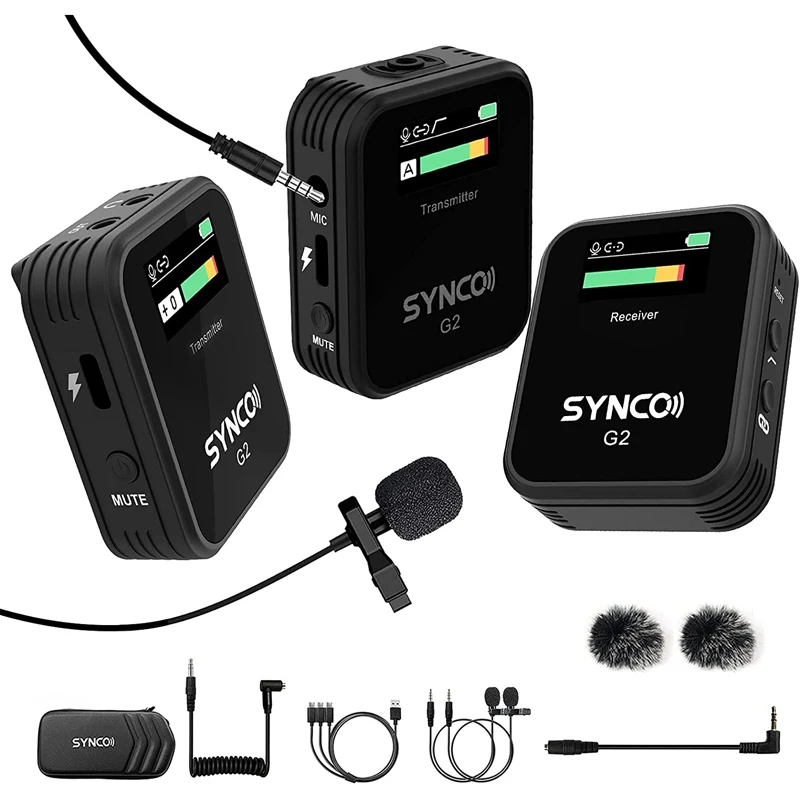 SYNCO G2(A2) 2TX+1RX Quality Dual Wireless Lavalier Lapel Microphone System for Live Streaming Vlogging Mobilephones