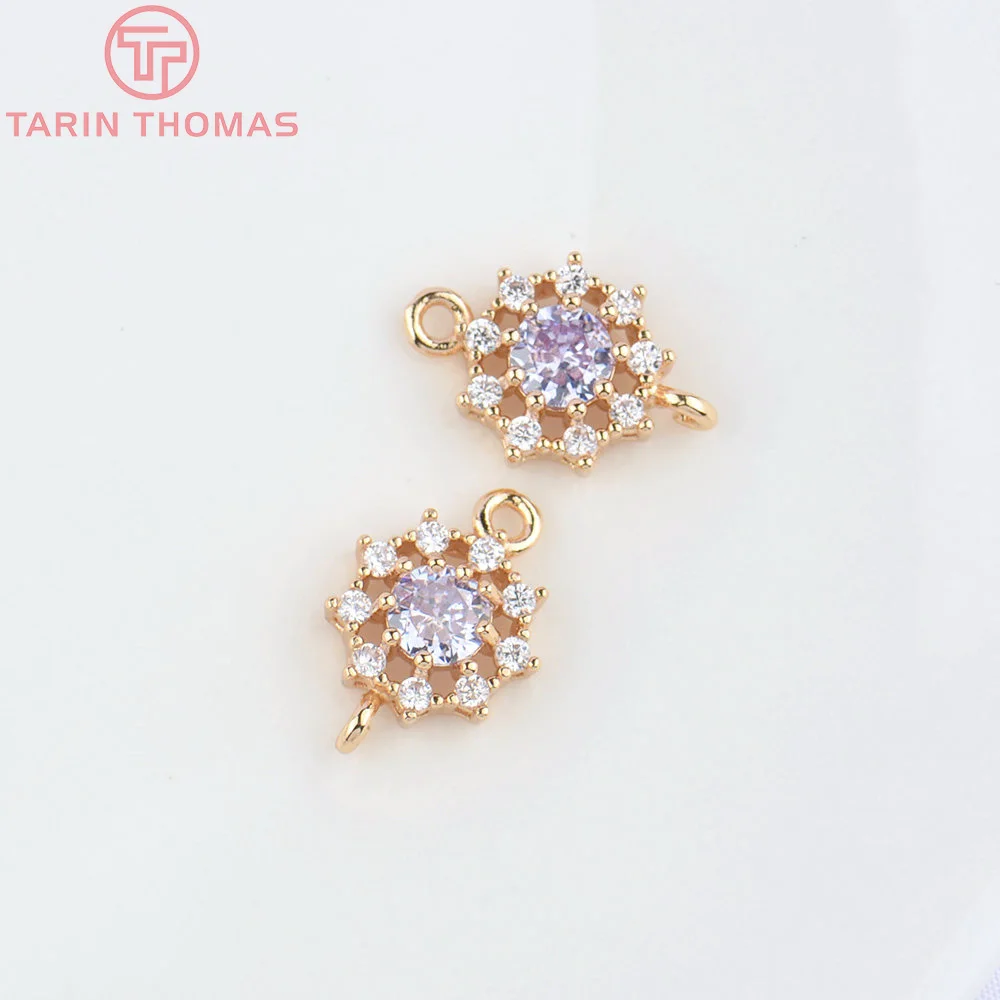 (4855) 6PCS 10.5MM 24K Champagne Gold Color Brass with Zircon Round Pendants High Quality Jewelry Making Findings Wholesale image 5