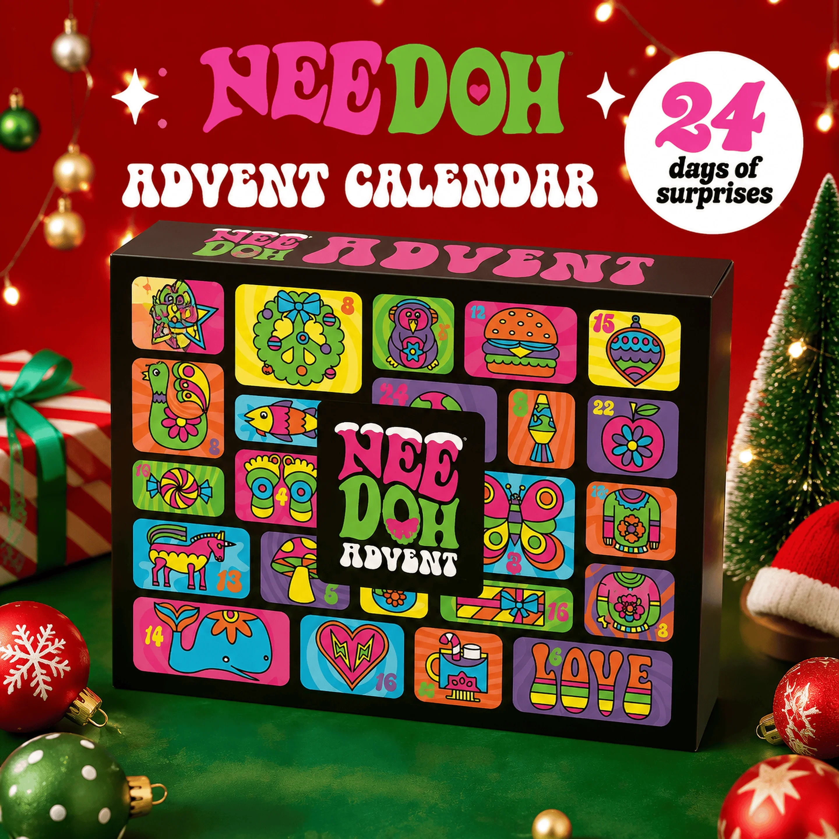 2026 NeeDoh Advent Calendar 24‑Day 3D PVC Christmas Countdown Surprise Fidget Squishy Stress Relief Blind Box New Year