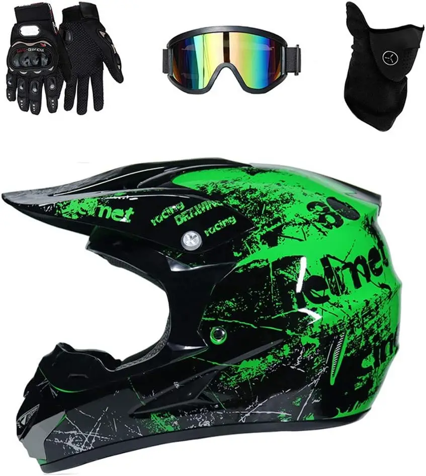 Dirt Bike Off-Road Motocross ATV Motorcycle Helmet for Men Women,Professional Competition Helmet DOT Certified (Green, X-Large)