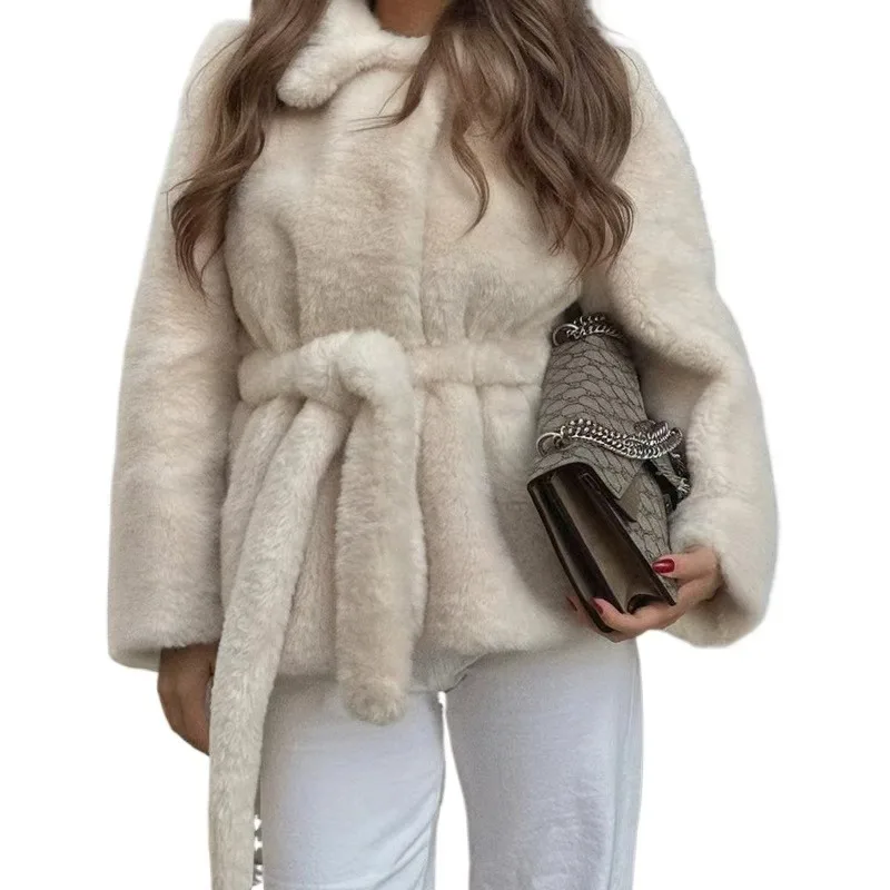 

Женская одежда в европейском и американском стиле, популярный повседневный пояс, покрытие с эффектом искусственного меха, изысканное простое модное покрытие