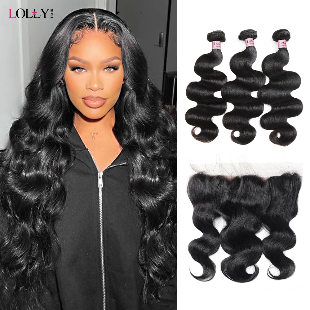 

Lolly Body Wave Bundles With Frontal Brazilian Weave Bundles Hair With 13x4 frontal Wave Bundles Human Hair 28 30 Inch