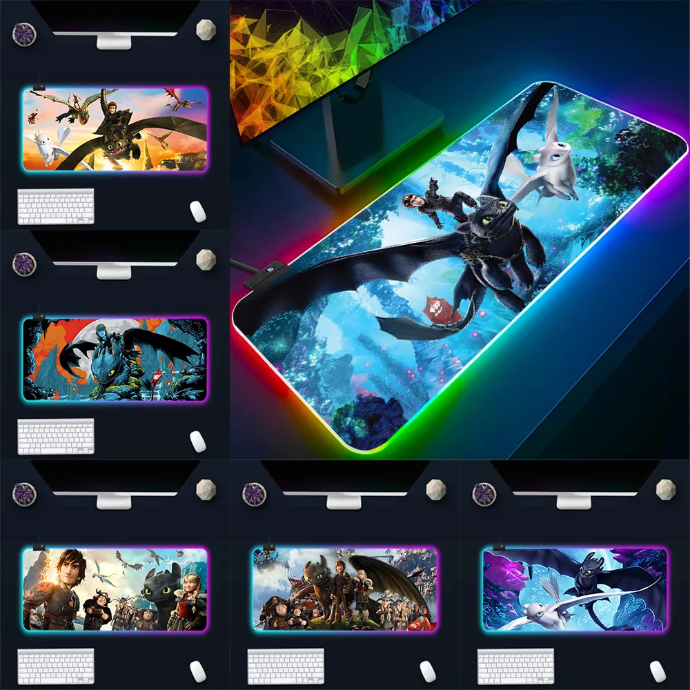 

Hot cartoon Dragon Night Fury RGB Pc Gamer Keyboard Mouse Pad Mousepad LED Glowing Mouse Mats Rubber Gaming Computer Mausepad